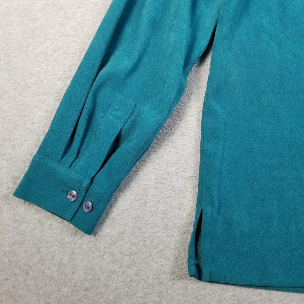 Allison Daley Button Up Shirt Women 12 Green Faux Suede Long Sleeve Collared Top